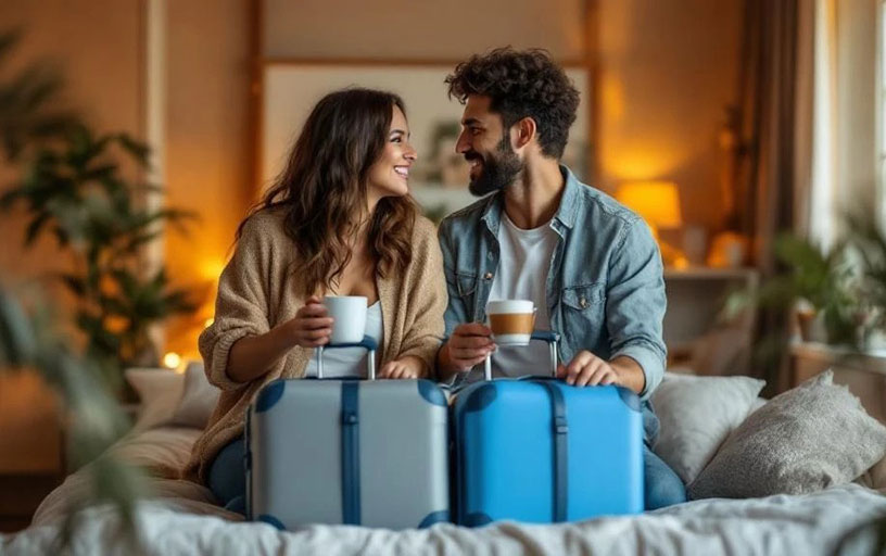 couple-all-packed Attractive couple booking a weekend get-a-way to Hazlieburn Holiday Rental and they are all packed to go!